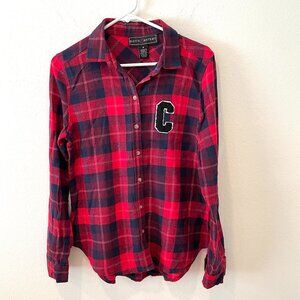 Polly & Esther Women's Button Down Plaid Shirt  With "C" logo  Red. Size: M